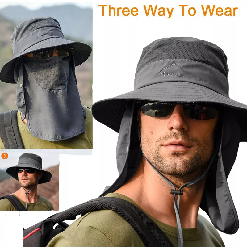 Wide Brim Sun Hat with Neck Flap UPF 50+ Hiking Safari Fishing Cap for Men  Women