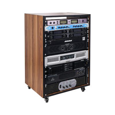 Sound Town DIY 16U Studio Rack with Furniture Grade Walnut Laminate, Rubber F...