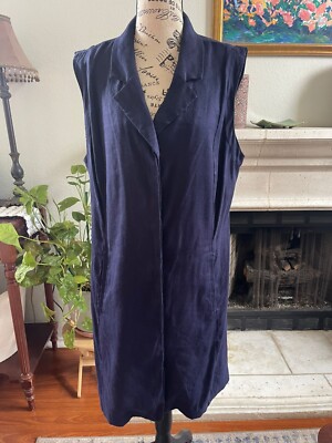 HALSTON H Shirt Dress 14 Navy Blue Stretch Linen Collared | eBay