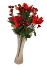 Deluxe 19" Sparkling Christmas 8 Head Mix Bush w Artificial 4" Poinsettia Flower