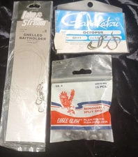 Lot Of 3 Sealed Snelled Baitholder Octopus hooks Fishing Bait Supplies 