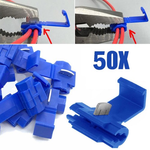 50 pieces Crimp Blue Electrical Lock Wire Connectors Quick Splice Terminals - Picture 2 of 11