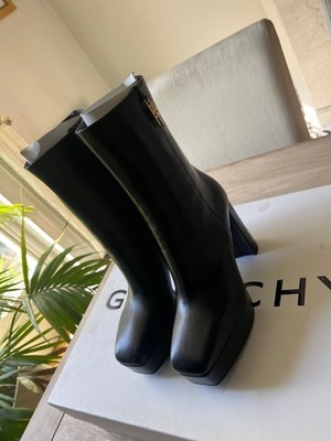Givenchy Womens Brand new G-Lock Black Leather Wedge Boots