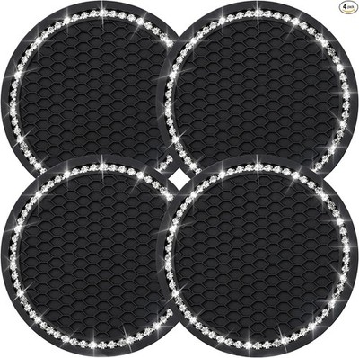 4PCS Bling Coasters, Crystal Car Cup Coaster, Universal Vehicle 4 Count Black