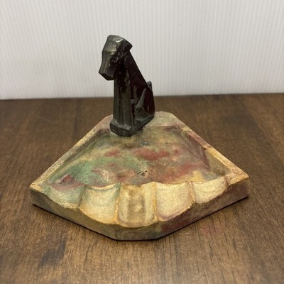 Vintage Art Deco Cast Metal Dog Statue Unsure of Base Clay Sandstone? See Photos