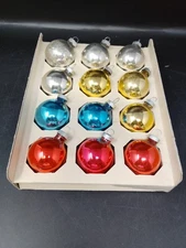 Vtg Glass Christmas Tree Ornaments 1.75" Shiny Brite Assorted Colors Lot 12