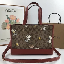 COACH x Peanuts Shoulder Tote Bag Dempsey Carryall Snoopy Woodstock CE862