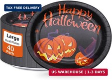 40 Pack Oval Halloween Plates 12 x 10 Inch Halloween Paper Plates Heavy Duty ...