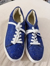 Betsey Johnson Sidney Women's 8.5 Rhinestone Lace-Up Sneakers Royal Blue Glam