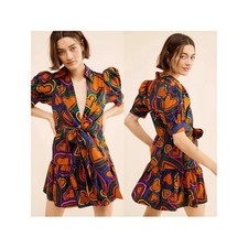 FARM Rio for Anthropologie short sleeve bow-front heart mini dress small