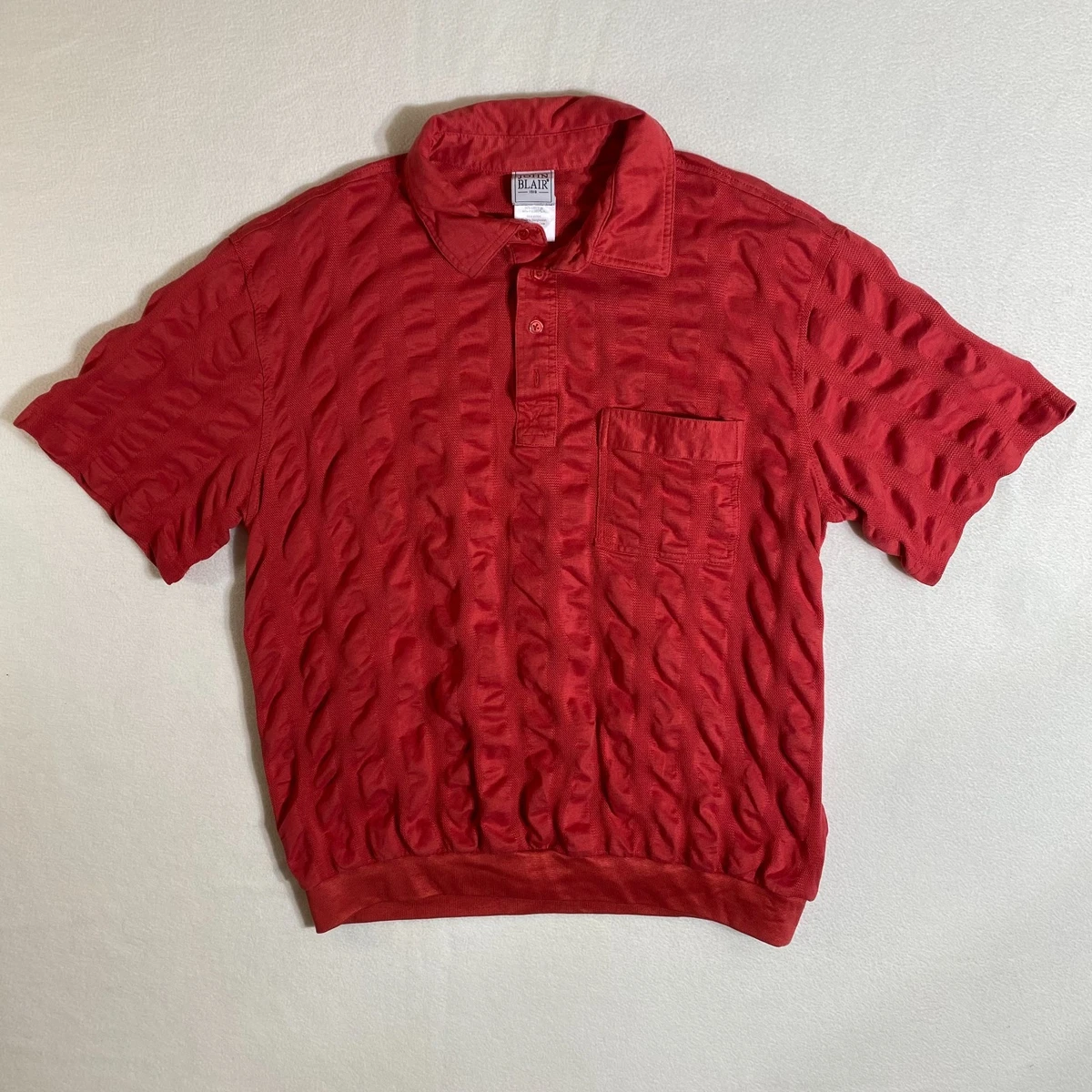 Chemise John Blair Homme XXL Bleu Blanc à Pois, Col Zippé, Légère, Idéale Plage