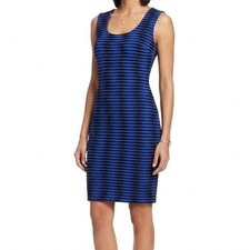 Calvin Klein Bodycon Dress Blue Black Textured Sleeveless Sheath Size 10