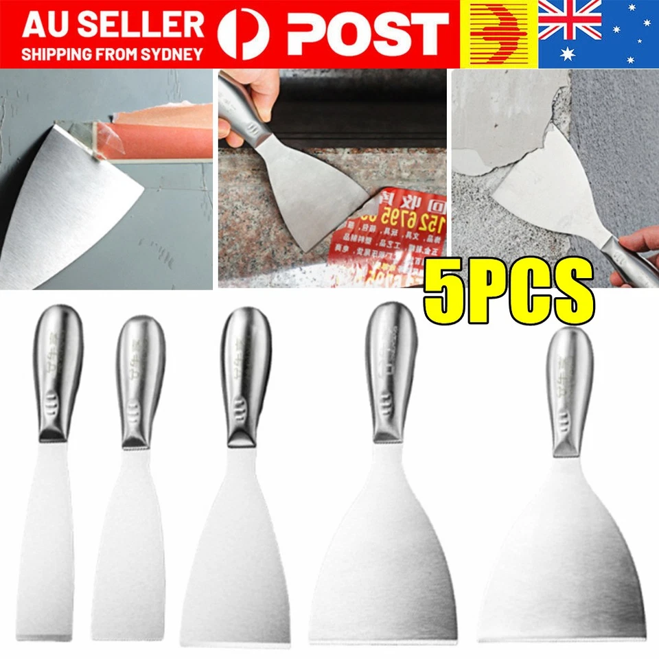 5Pcs Stainless Steel Putty Knife Set Joint Knife Wall Scraper Paint Clean Blade