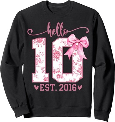 Hello Ten EST 2016 10th Birthday Coquette Bow 10 Year Unisex Crewneck Sweatshirt
