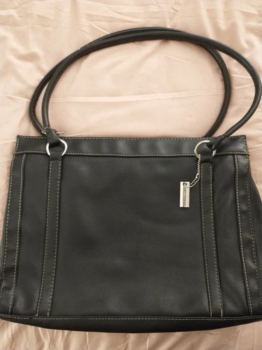 SAG HARBOR ~ Large ~ Handbag Purse ~ Black ~ 2 Handles~ Textured & Smooth Vinyl