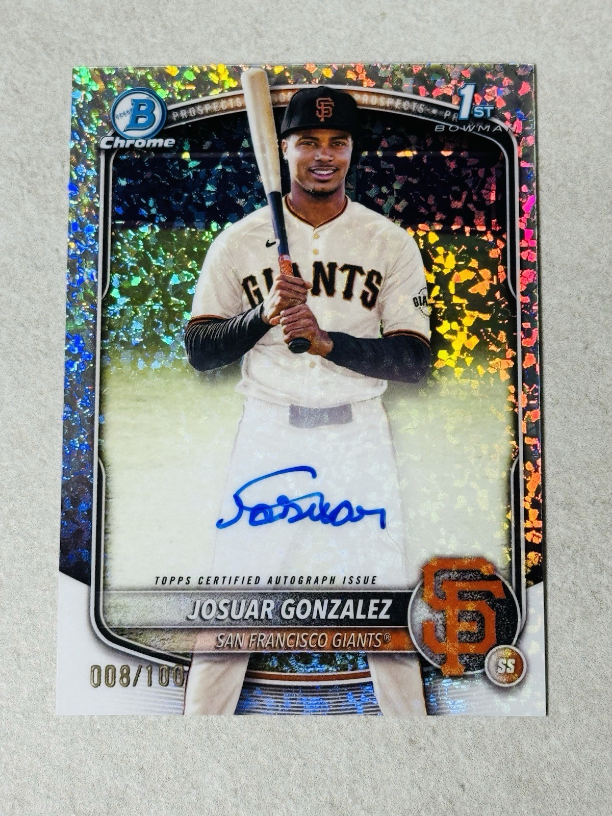 Josuar Gonzalez 1st 2025 Bowman Chrome Mini Diamond Auto Giants /100
