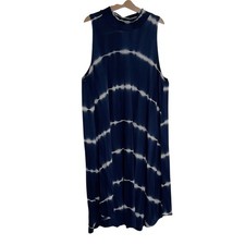 Ginger G Tie Dye Tank Dress Casual Sleeveless Blue White Size Large VGUC *Read