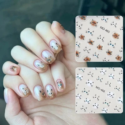 Blue Eye Siamese Cat Nail Stickers 3D Cartoon Animal DIY Nail Slider Decals Deco - Bild 1 von 4