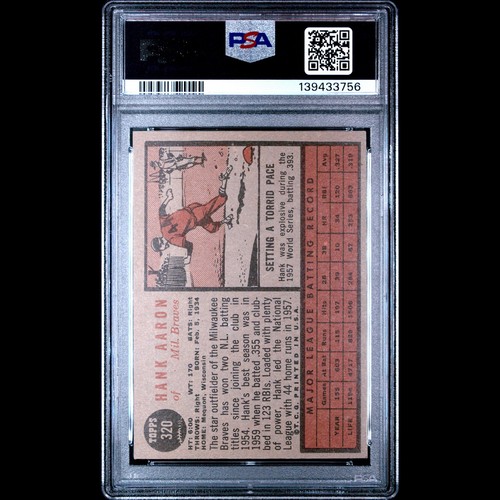 1962 Topps Hank Aaron #320 PSA 5 EX Milwaukee Braves HOF carte da baseball vintage - Foto 2 di 2