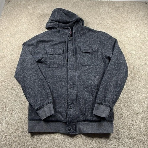 Quicksilver Men’s Full Zip  Large Gray Jacket Hood Pockets Thick Soft Street - product listing photo
