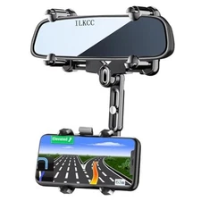 Rearview Mirror Phone Holder for Car, 360° Rotating and Retractable 