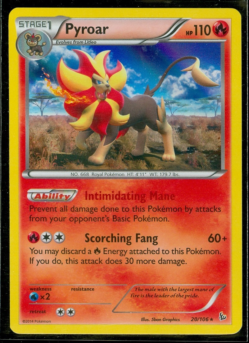 Pokemon PYROAR 20/106 - XY Flashfire - RARE HOLO - NEAR MINT/MINT