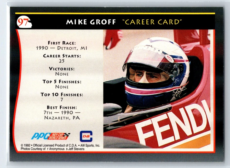 1992 All World Indy Mike Groff A.J. Foyt Enterprises #97 - Image 2 of 2