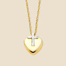 14K Two Tone Gold Cross & Heart Necklace 18" | Faith Love Jewelry