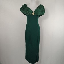Vintage 90s Womens Hunter Green Long Maxi Dress Formal Gown Prom Elegant