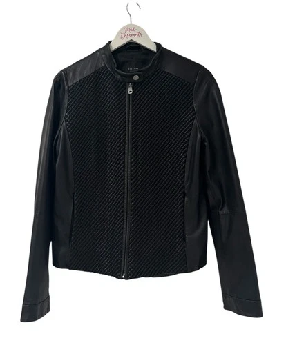 Max Mara Weekend Women's Black Leather Textured Biker Jacket ~ Size Medium 12 14