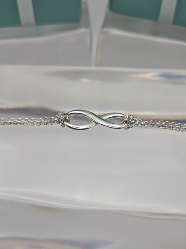 Modern Tiffany & Co. Infinity 6.75" Bracelet Sterling Silver Ag 925 Double Chain