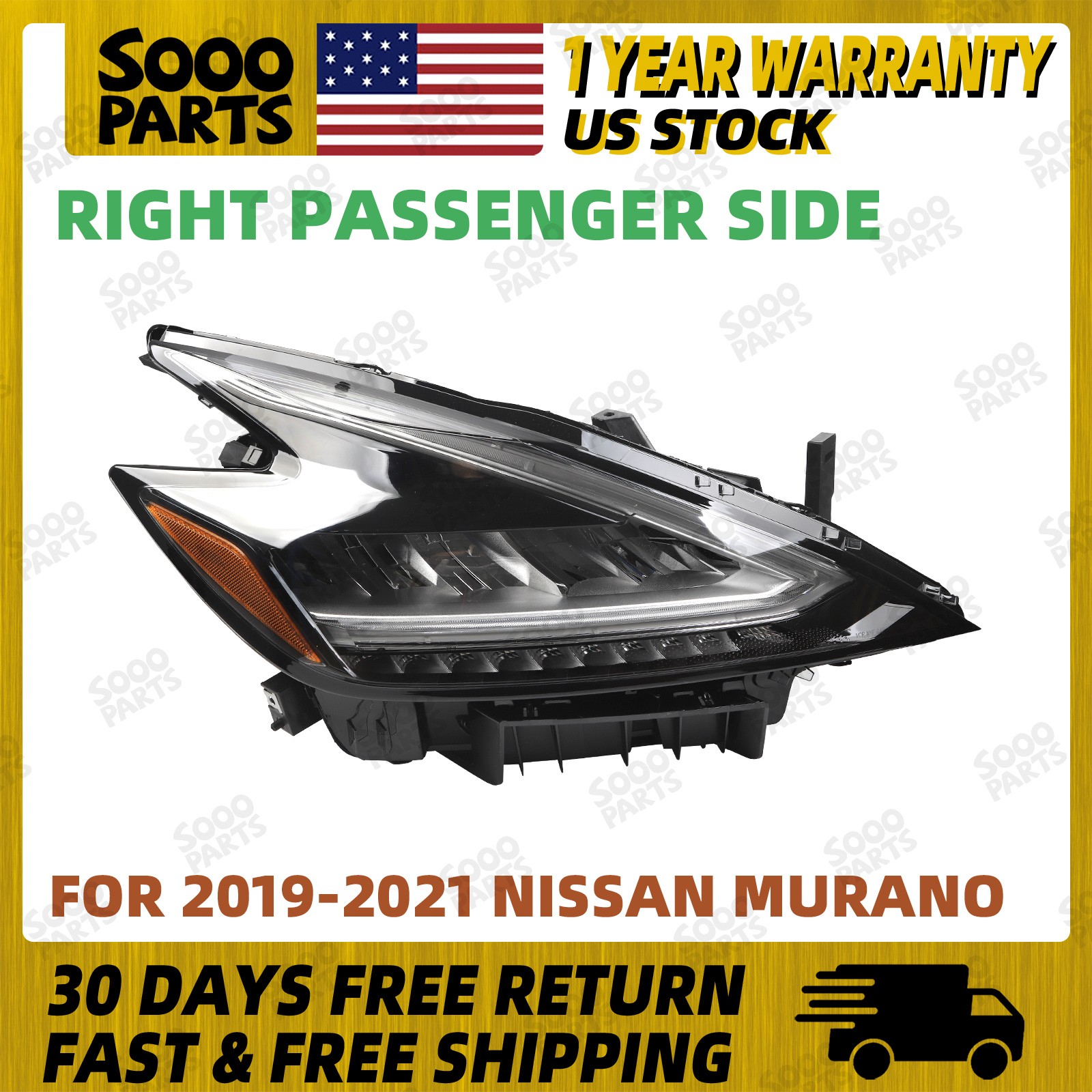 Right Passenger Side Full LED Headlight for 2019-2021 Nissan Murano 260109UF0D
