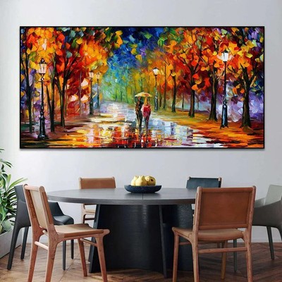 Colorful Abstract Canvas Prints Rainy Garden Landscape Posters Picture Wall Art 
