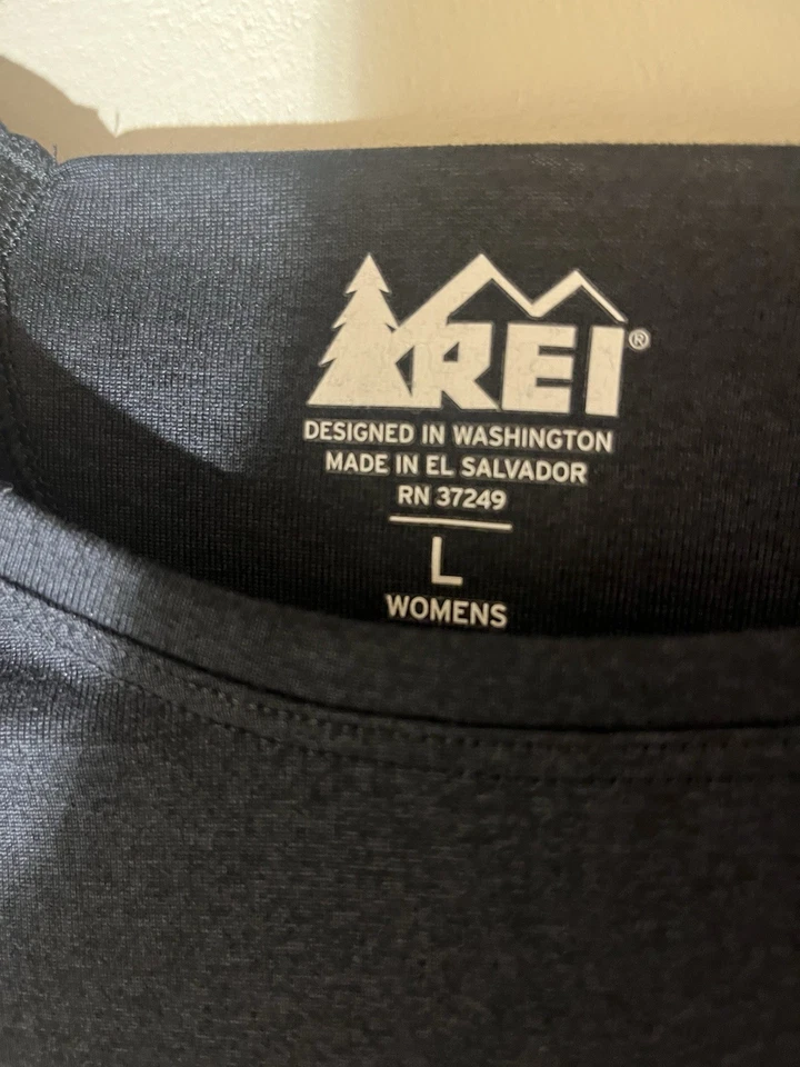 Top REI para mujer grande ligero manga larga capa base senderismo camping aire libre Foto 3 de 4