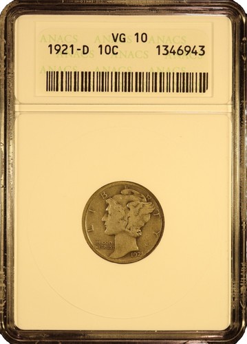 1921 Mercury Dime, ANACS VF30 Semi-Key Date *Cleaned* *Scratched