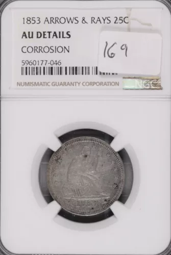 1853 Seated Liberty Silver Quarter w/Arrows & Rays NGC AU Details #7-046