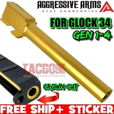 AGGRESSIVE ARMS USA GOLD TIN Match Barrel GL0CK 34 Gen 1 2 3 4 TARGET CROWN 9mm
