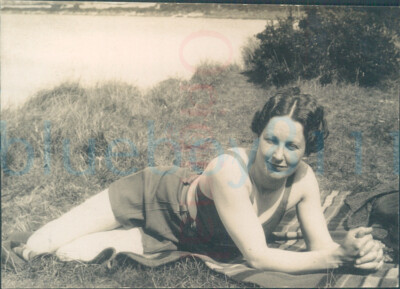 1932 Peggy Arondel Sunbathing Bognor Regis Sun Dress  2.8x1.8'' Orig Photo