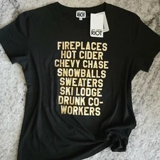 Sub Urban Riot Christmas Holiday Winter Black Gold T-Shirt Tee Women's Small NWT