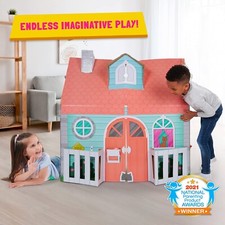 POP2PLAY NEW 43"H Kids Fold Flat Pretend Carboard House Playhouse