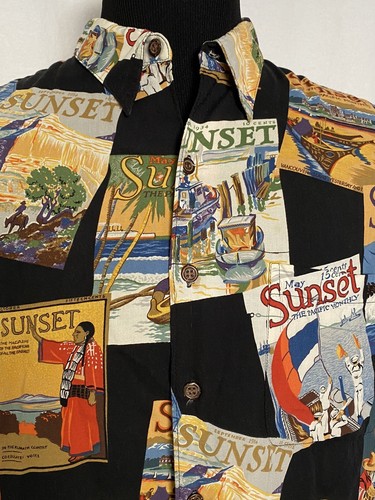 Reyn Spooner Hawaiian Shirt Sunset Magazine Mens Extra Large XL Rayon Vintage - Picture 3 of 9