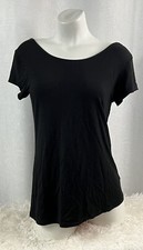 Paraphrase Women's Short Sleeve Scoop Neck Tops Plain Black T Shirts Size Small