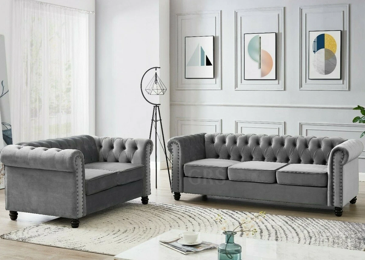 Grey Tufted Sofa Set Matttroy