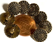 8 Small Antique Gold Tone Metal Flower Daisy Shank Buttons 11mm 7/16" 12178