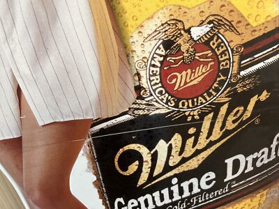 vintage RARE MGD Miller Genuine Draft Beer W/Girl Tin Metal Sign