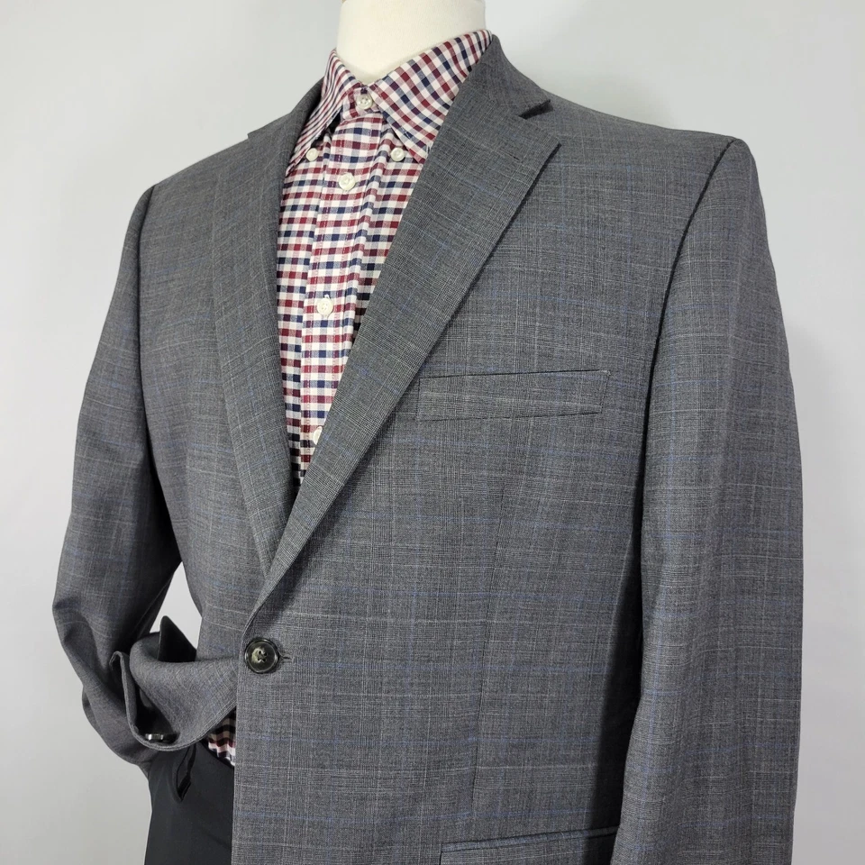 Abrigo Blazer Deportivo Greg Norman Tasso Elba Para Hombre Dos Botones Gris Lana a Cuadros 44R Foto 3 de 4