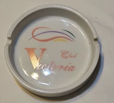 Vintage 80s Club Victoria Round Ceramic Ashtray Pastel Logo Circular