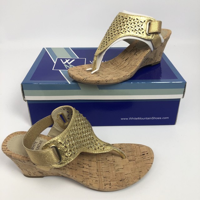 white mountain gold wedge sandals