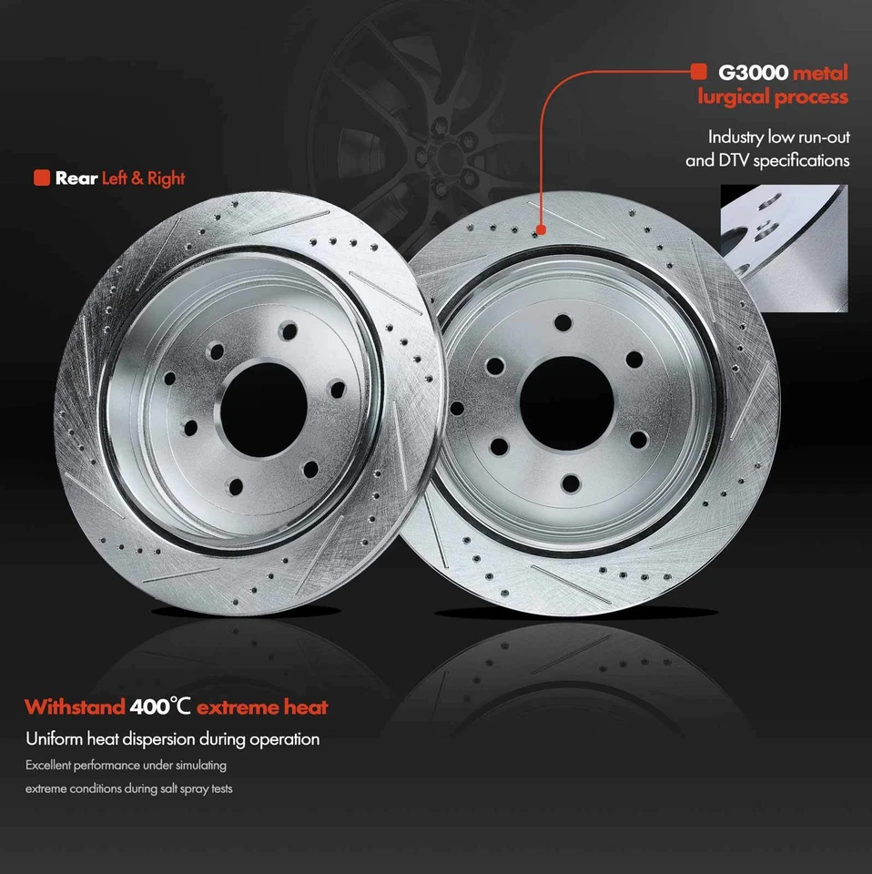 Rotores de freno traseros perforados y ranurados para Nissan Armada 17-21 INFINITI QX56 QX80 Foto 3 de 4