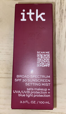 ITK Broad Spectrum SPF 30 Sunscreen Setting Mist 3.3 Fl Oz / 100 mL w/ Vitamin E